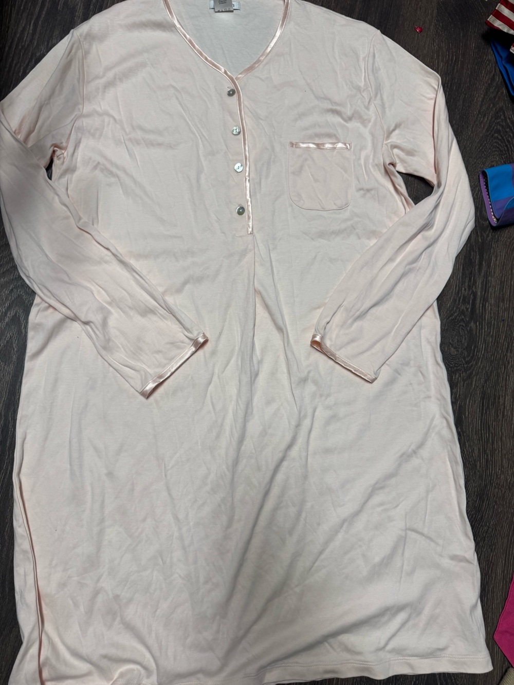 Cotn Large Light Pink Long Sleeve Henley Nightgown